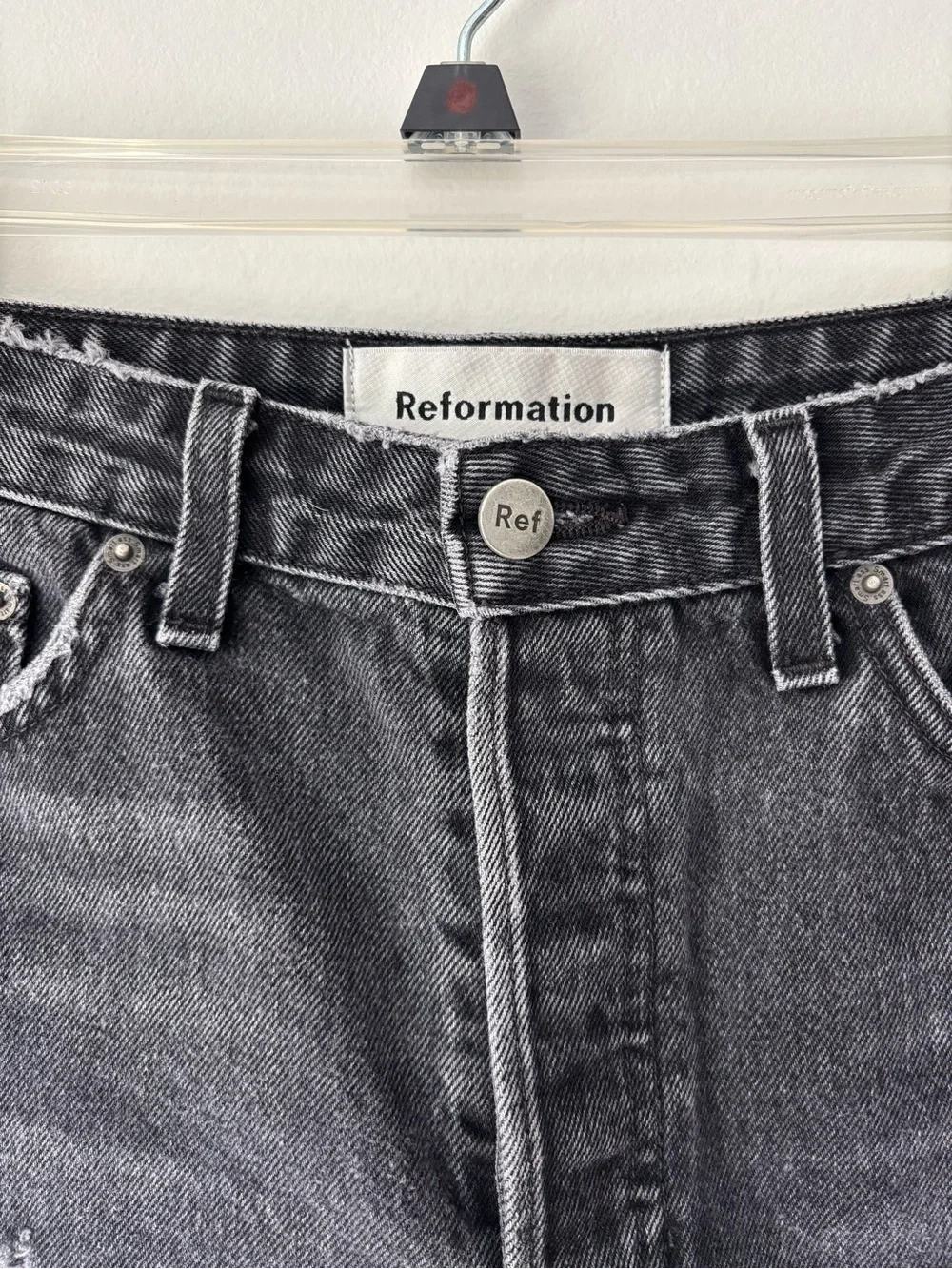 Reformation Black Denim Jean Shorts High Waist Cut Off Distressed